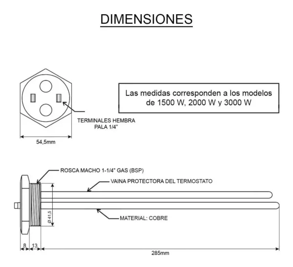 Resistencia 1500 W + Termostato Termo Electrico Señorial